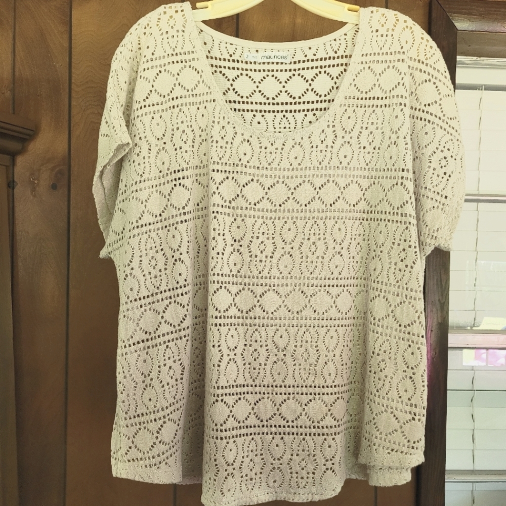 Open Stitch Ivory and Gold Metallic Sweater Top